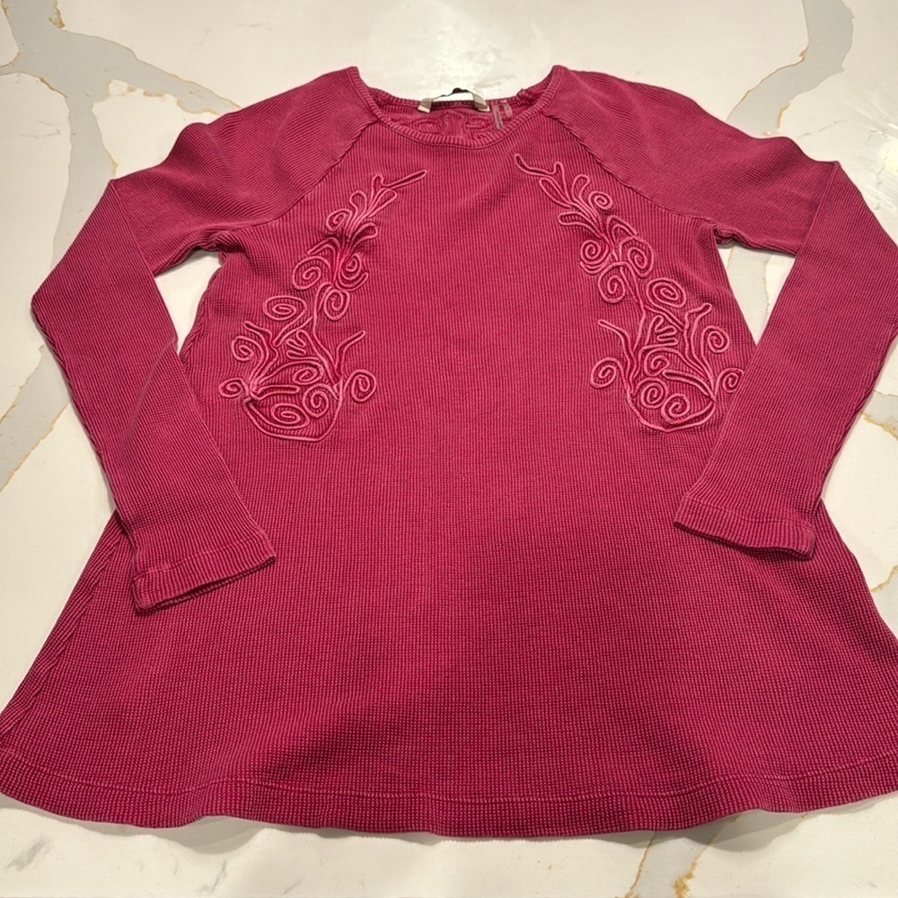 Soft Surroundings Camden Waffle Knit Thermal Embroidered Top Size Medium